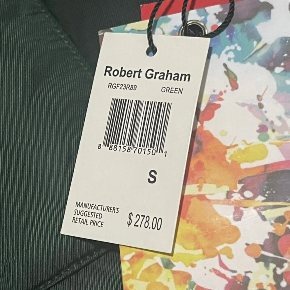 Robert Graham Jacket Men Small Green Reversible Bomber Quilted Military Full Zip